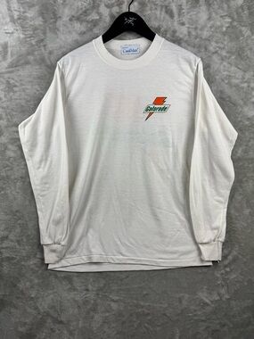 Vintage Gatorade Logo Long Sleeve White T Shirt Men’s S/M 90s USA Paper Thin